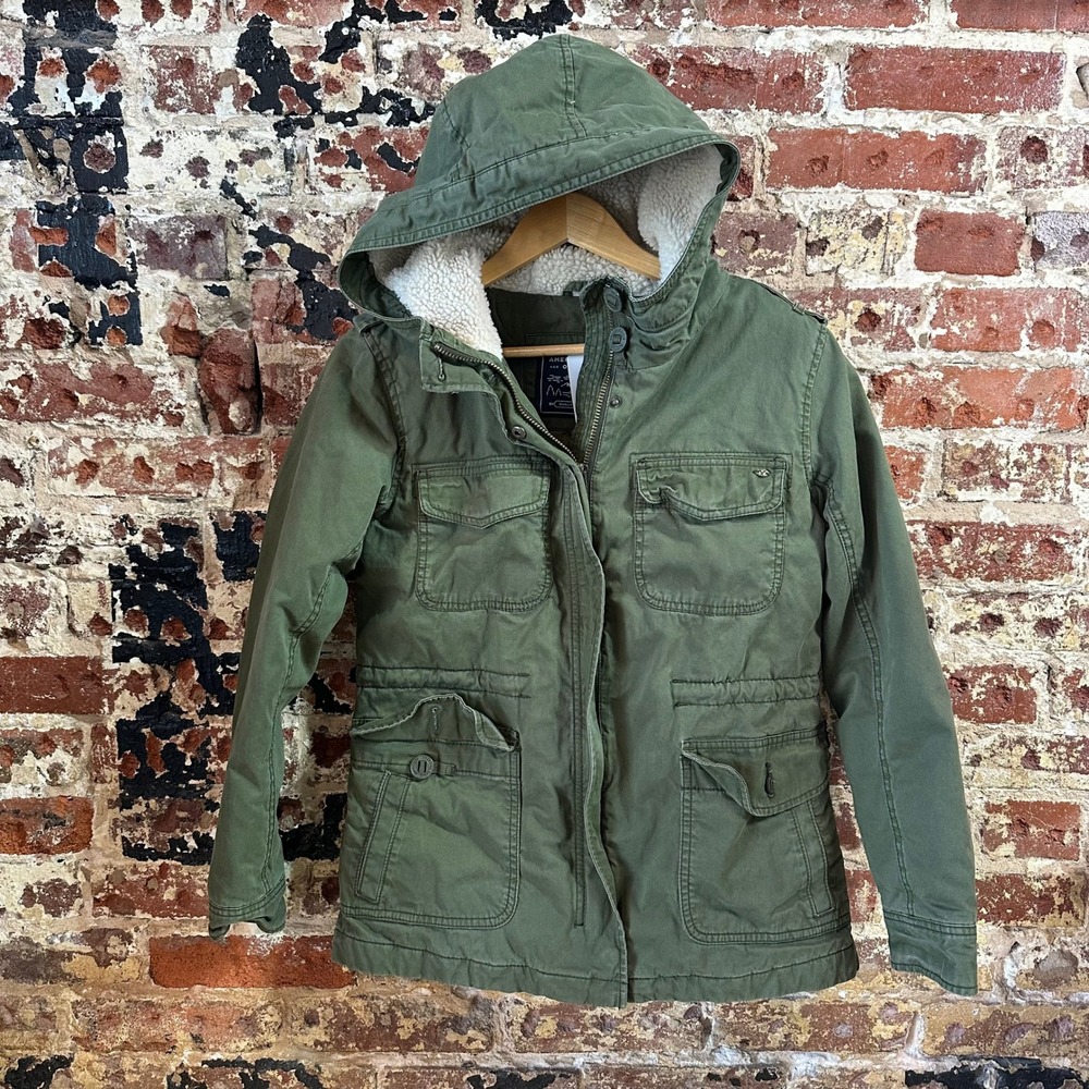 American Eagle Green Hooded Jacket Womens Small Y2k Military Army